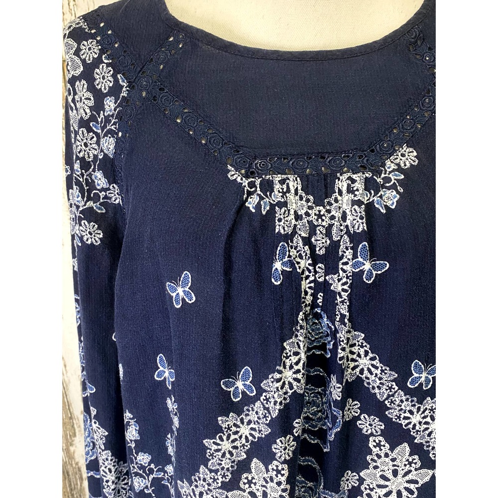 Altar'd State Dark Blue Butterfly Floral Blouse - Picture 2 of 5